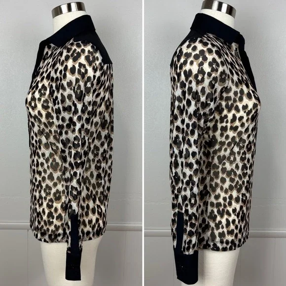 Anatomie Gem Mesh Leopard Print Blouse Size S Collar Long Sleeves Y-Neck Travel - Picture 7 of 14